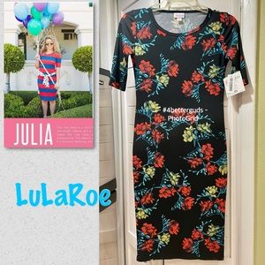 New LuLaRoe “Julia” Black w Red Floral Print Dress XXS Extra extra small = 00-0